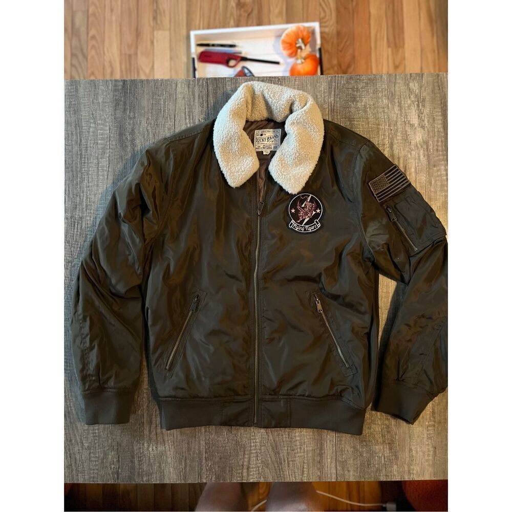 Lucky Brand Bomber Jacket Army Green Sherpa Collar Flying Tiger Pilot M